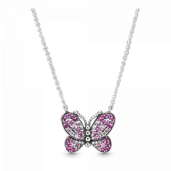 Ogrlica sa svetlucavim roze leptirom 