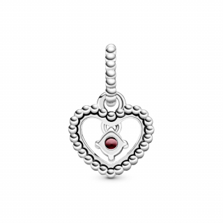 Viseći privezak u obliku srca od perlica sa jarkocrvenim kristalom 