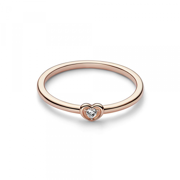 Heart 14k rose gold-plated ring with clear cubic zirconia 