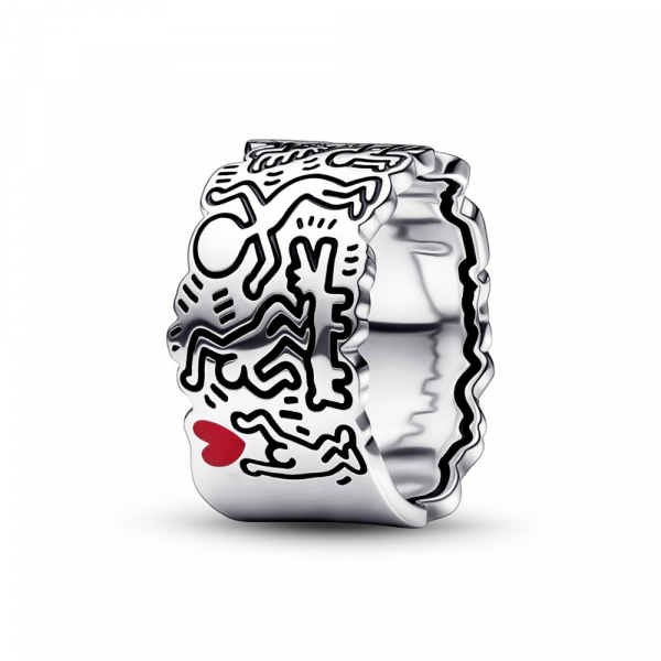 Široki prsten Keith Haring™ x Pandora Linijska umetnost ljubav i ljudi​ 