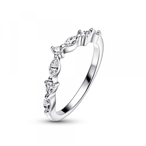 Wishbone sterling silver ring with clear cubic zirconia 