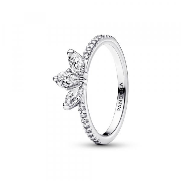 Herbarium cluster sterling silver ring with clear cubic zirconia 