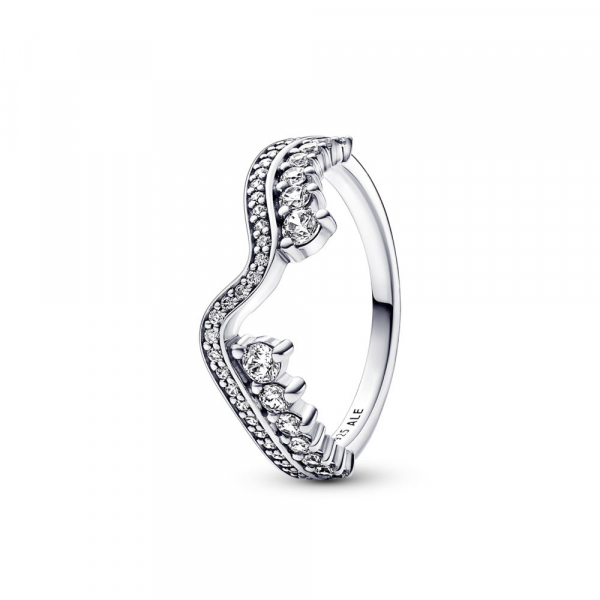 Wave sterling silver ring with clear cubic zirconia 