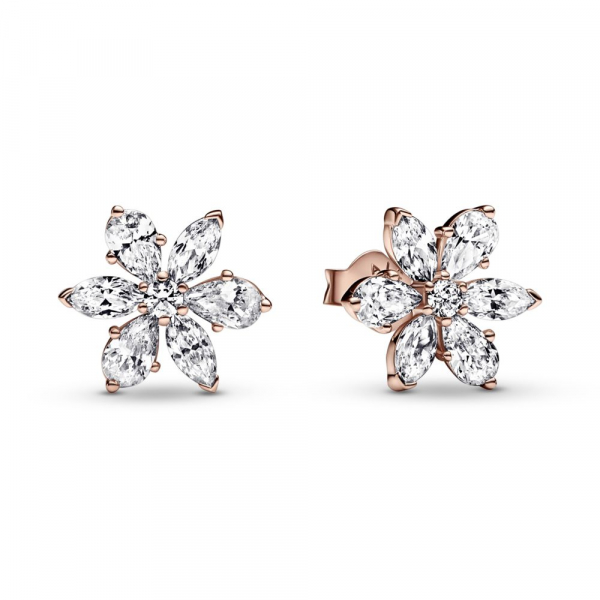 Herbarium cluster 14k rose-gold plated unique metal blend stud earrings with clear cubic zirconia 