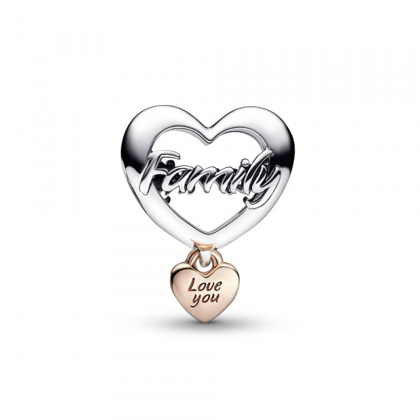 Family heart sterling silver and 14k rose gold-plated charm 