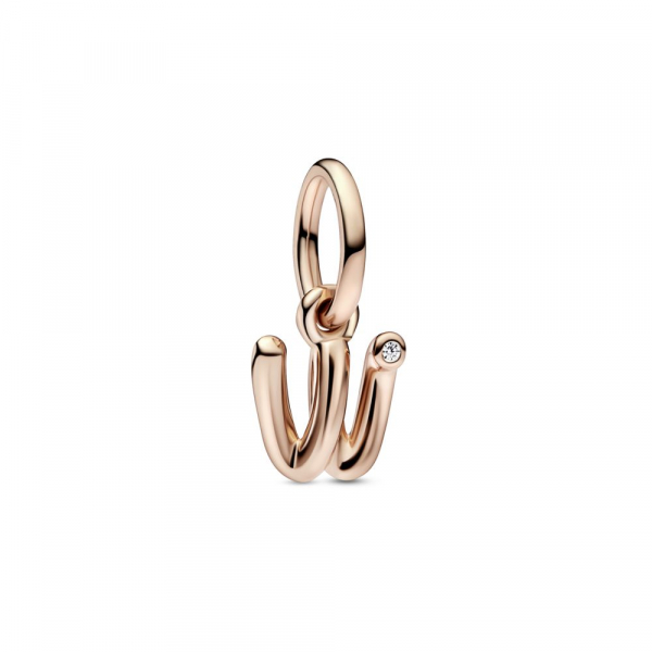 Letter w 14k rose gold-plated dangle with clear cubic zirconia 
