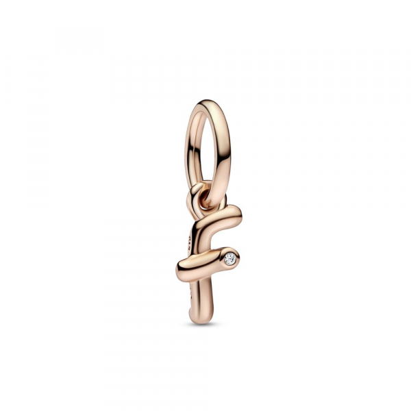 Letter f 14k rose gold-plated dangle with clear cubic zirconia 