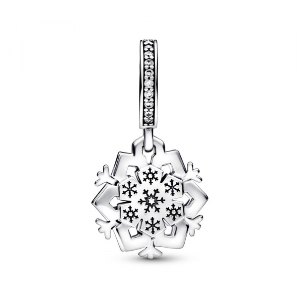 Snowflake sterling silver double dangle with clear cubic zirconia 