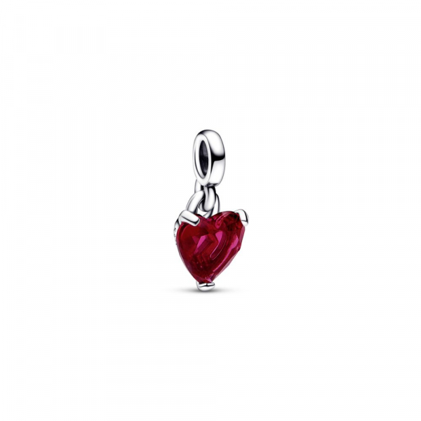 Heart sterling silver mini dangle with cherries jubilee red crystal 