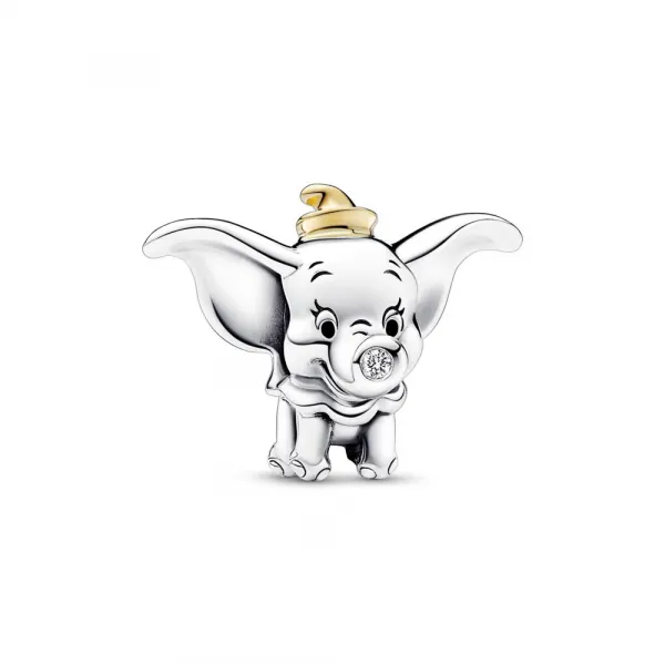 Privezak Disney 100 Dumbo od čistog srebra sa 14k zlatom sa 0.009 ct TW GHI SI1+ briljantnim dijamantom napravljenim u laboratoriji i crnim emajlom 