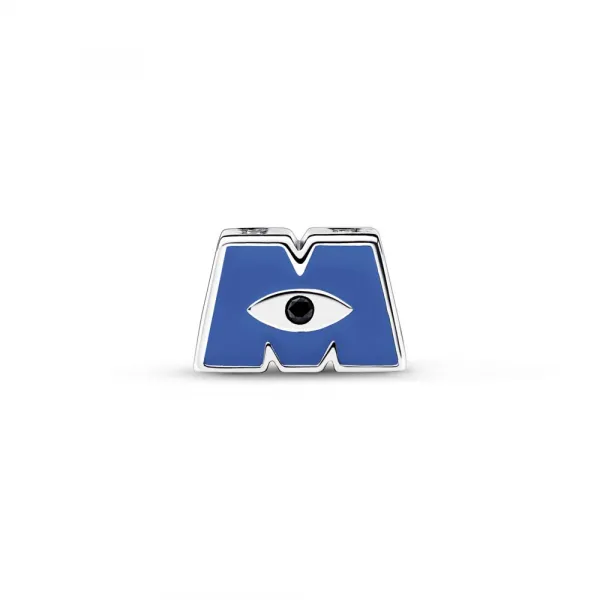 Privezak Disney Pixar Monsters Inc logo od čistog srebra sa plavim emajlom i crnim kristalom 