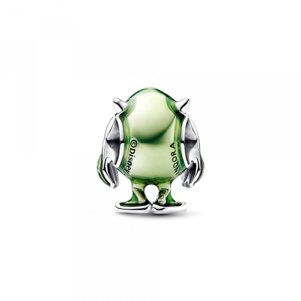 Privezak Disney Pixar Monsters Inc Mike srebrni sa ledeno zelenim kristalom i zelenim emajlom 
