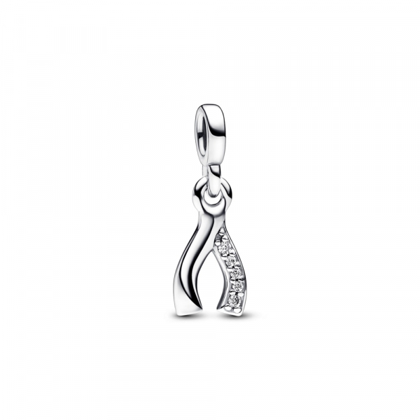 Wishbone sterling silver mini dangle with clear cubic zirconia 