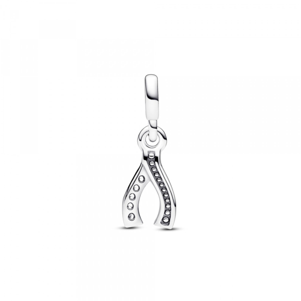 Wishbone sterling silver mini dangle with clear cubic zirconia 