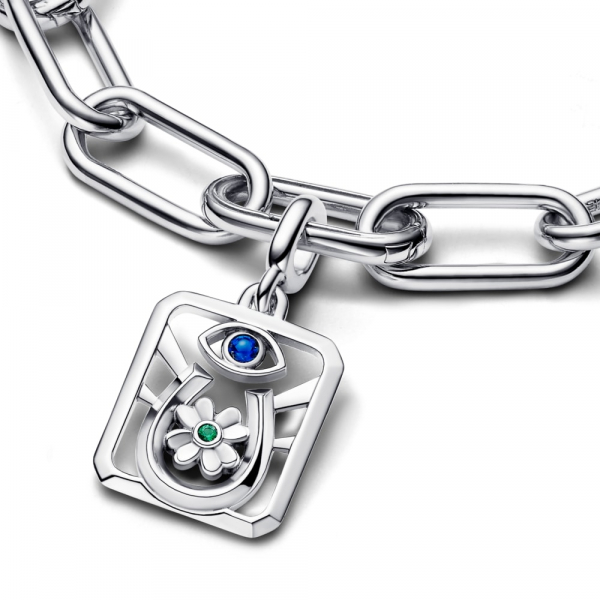 Lucky me sterling silver medallion with true blue and royal green crystal 