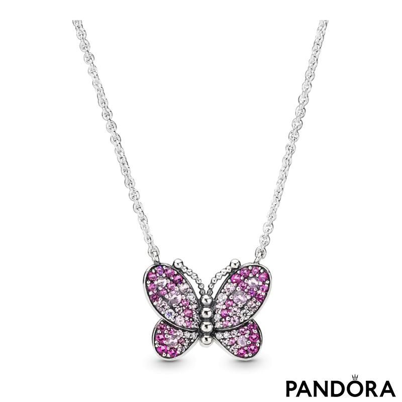 Ogrlica sa svetlucavim roze leptirom 