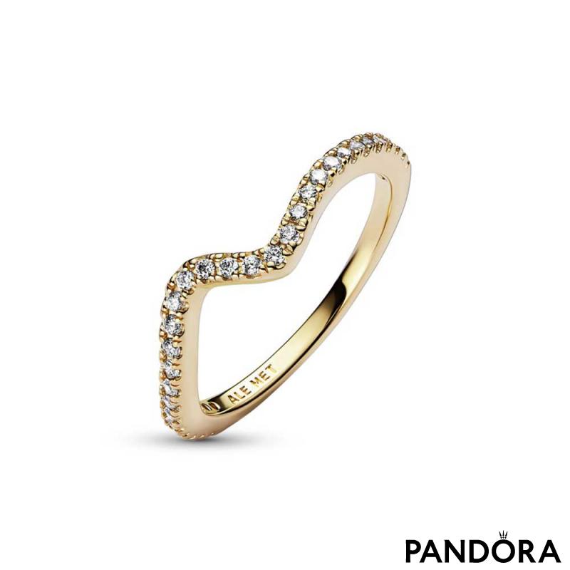 Wave 14k gold-plated ring with clear cubic zirconia 