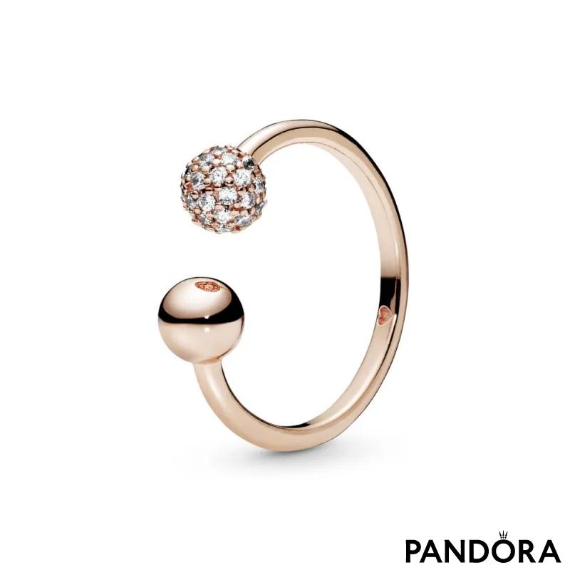 Polished & Pavé Bead Open Ring 