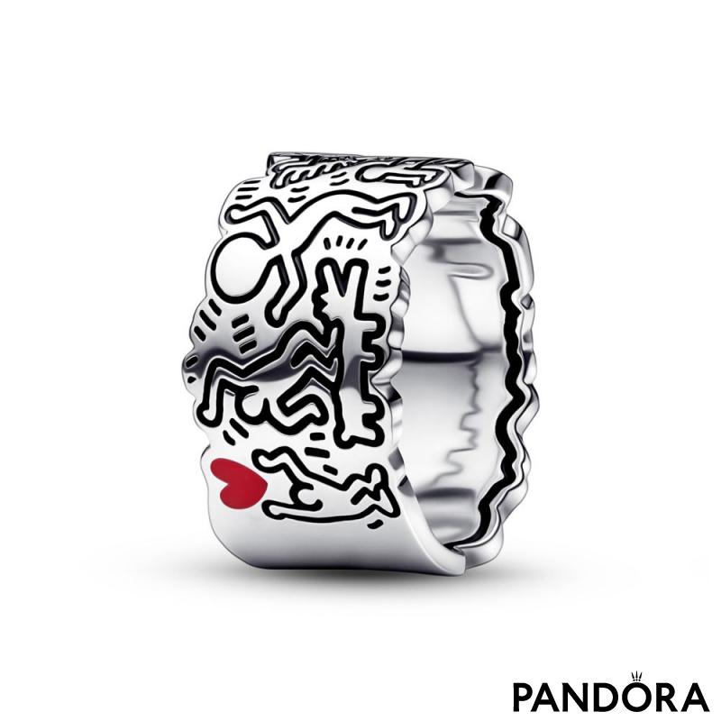 Široki prsten Keith Haring™ x Pandora Linijska umetnost ljubav i ljudi​ 