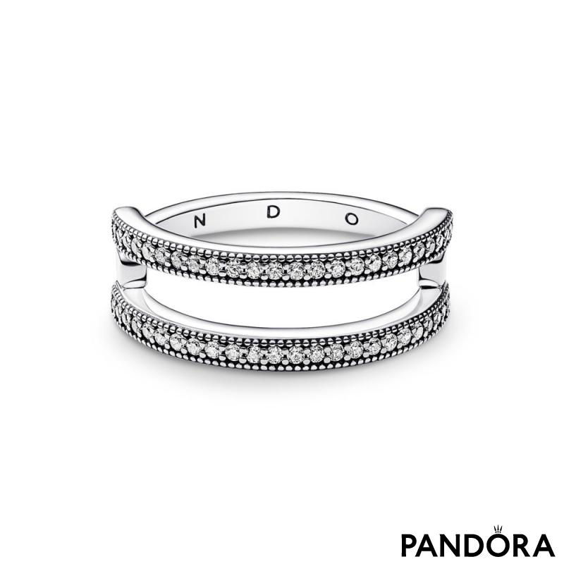 Pandora Signature Logo & Pavé Double Band Ring 