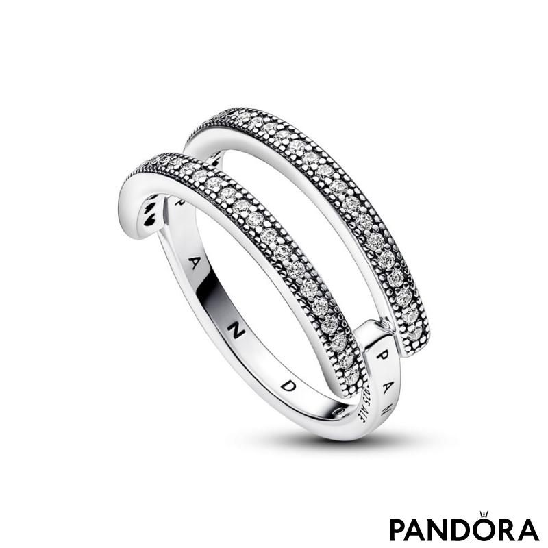 Pandora Signature Logo & Pavé Double Band Ring 