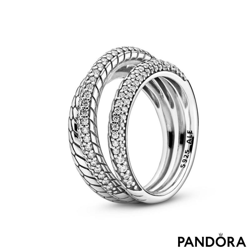 Pandora 192543C01 Ring Silver Wave Asymmetic Unique Sparkly 7.5