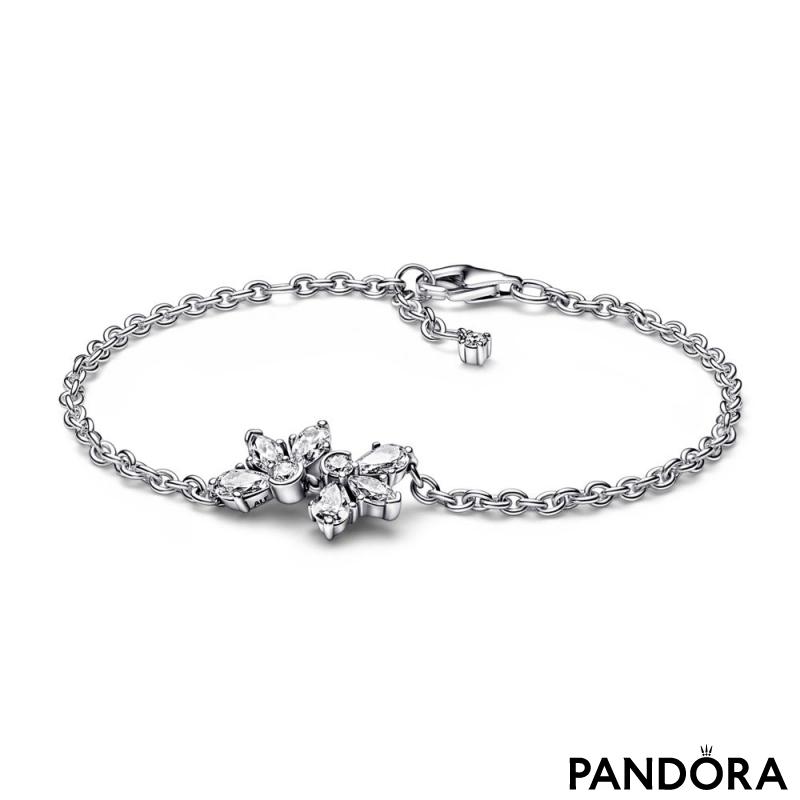 Herbarium cluster sterling silver bracelet with clear cubic zirconia 