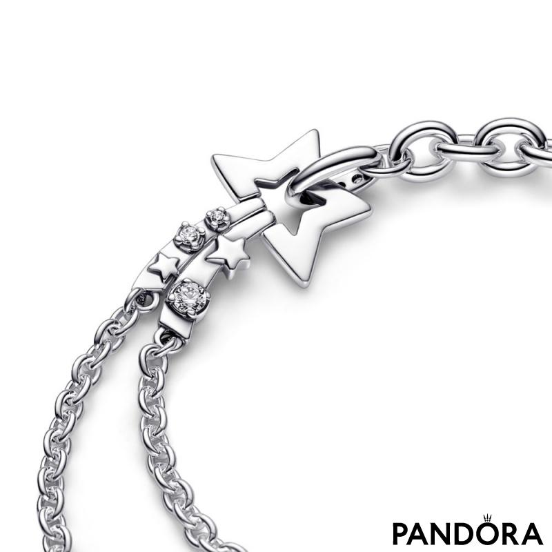 Shooting star sterling silver bracelet with clear cubic zirconia 