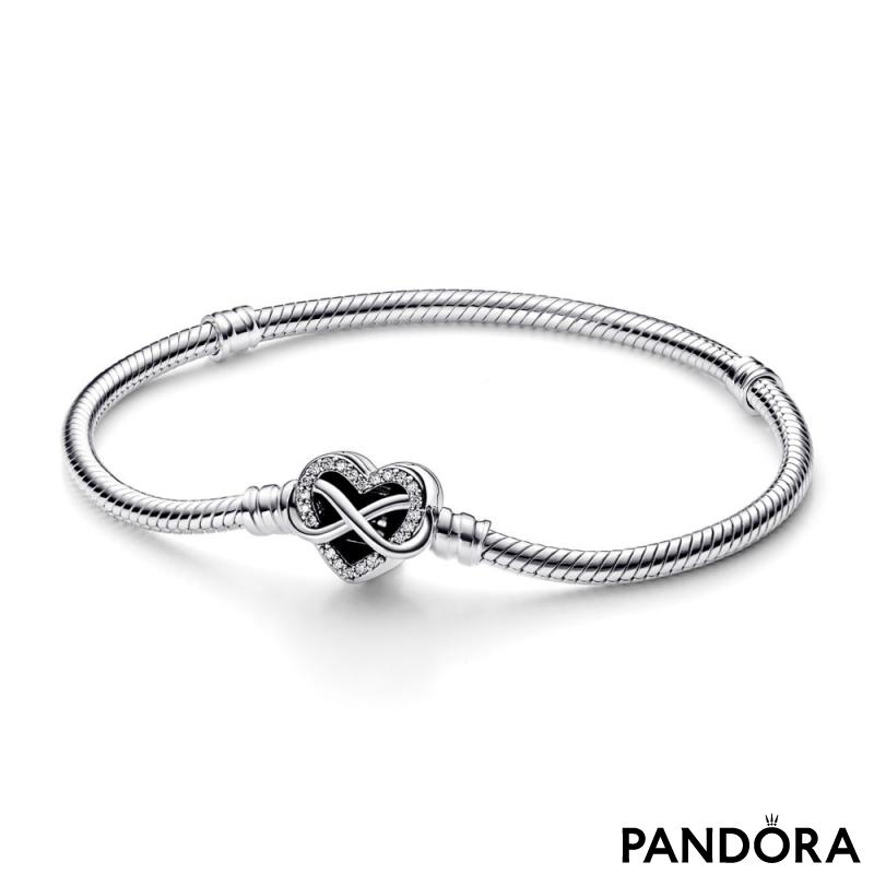 Pandora Moments Sparkling Infinity Heart Clasp Snake Chain Bracelet 
