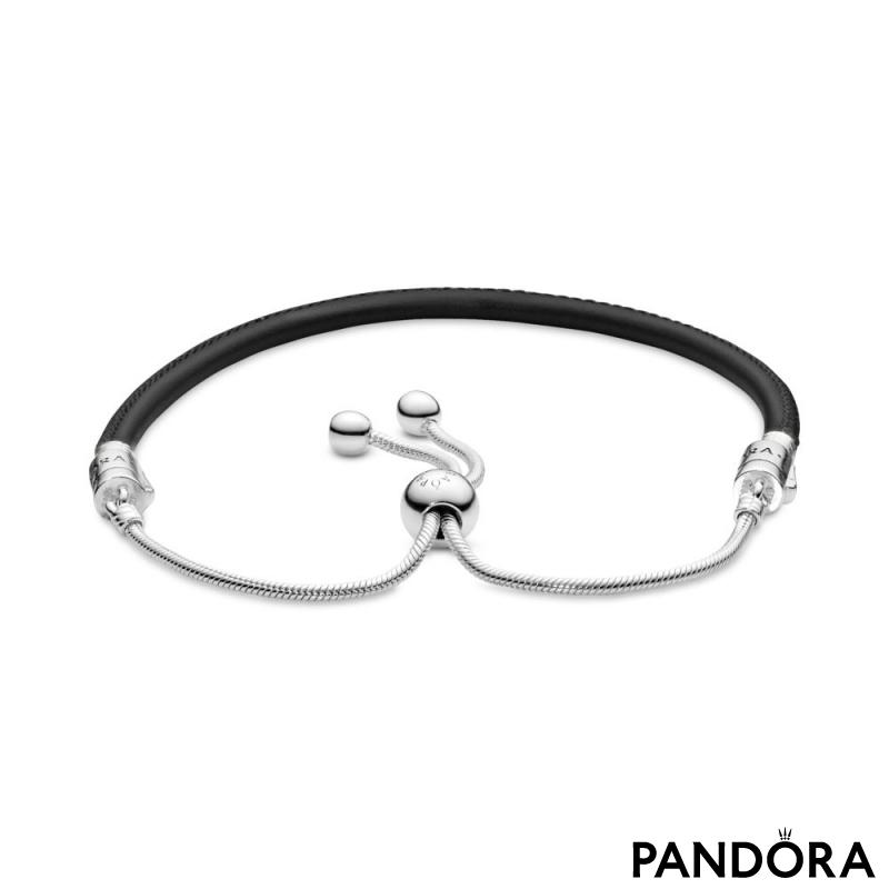Pandora Moments Black Leather Slider Bracelet 