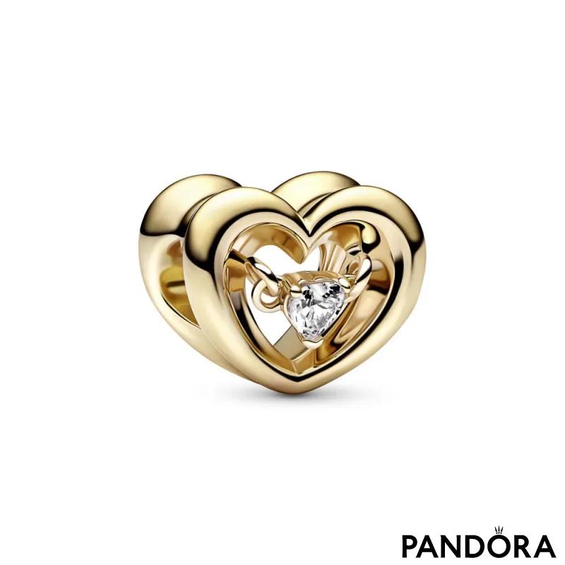 Open heart 14k gold-plated charm with clear cubic zirconia 