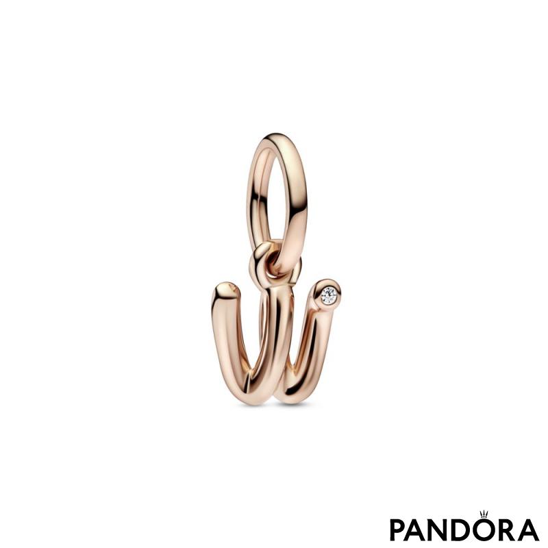 Letter w 14k rose gold-plated dangle with clear cubic zirconia 