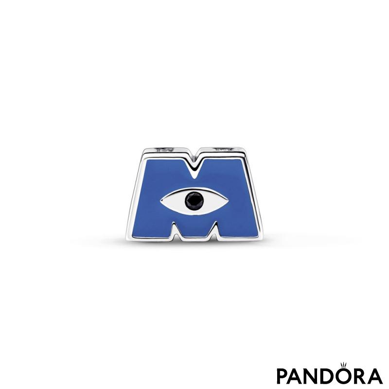 Privezak Disney Pixar Monsters Inc logo od čistog srebra sa plavim emajlom i crnim kristalom 