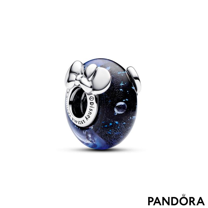 Disney Mickey Mouse & Minnie Mouse Blue Murano Glass Charm 