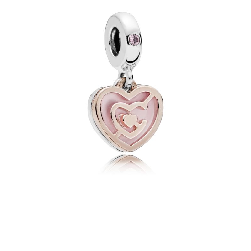 Pink Enamel Hearts Dangling Charm Silver Tone Bracelet 4" 
