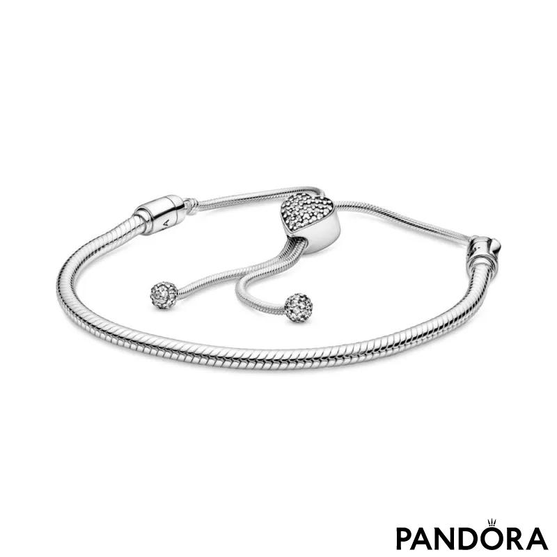Pandora Moments Pavé klizna narukvica od zmijskog lanca sa kopčom u obliku srca 