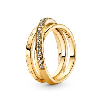 Prsten sa tri isprepletane tračice i natpisom Pandora od 14k pozlate