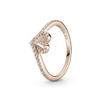 Prsten Wishbone sa srcem i kamenčićima od 14k roze pozlate