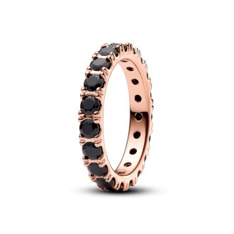 Prsten sa nizom crnih utisnutih kamenčića od 14k roze pozlate